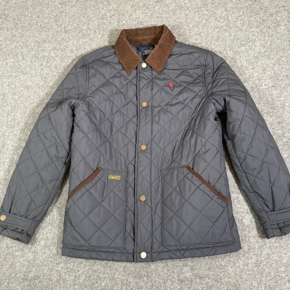 Polo Ralph Lauren Mens Navy Quilted Barn Jacket Corduroy Collar Pony Logo M